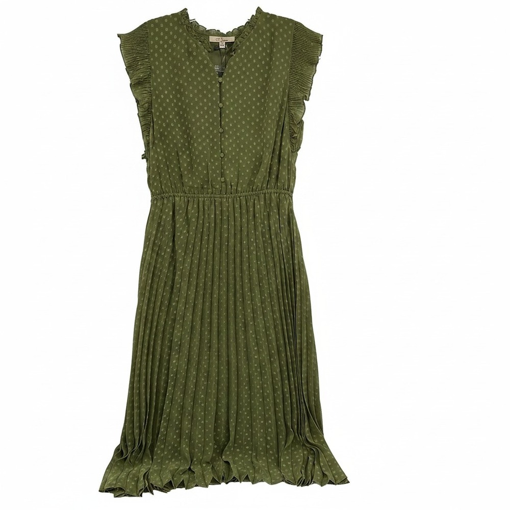 Les Serein Green Polka Dot Pleated Midi Dress | Women’s M